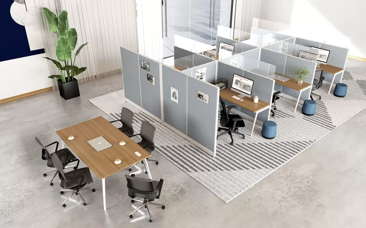 Shared office workstations with individual desk areas