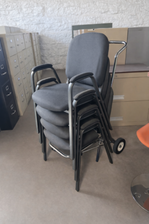 Stackable Office Chairs (Set of 4) + Rolling Cart