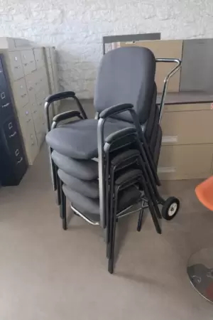 Stackable Office Chairs (Set of 4) + Rolling Cart